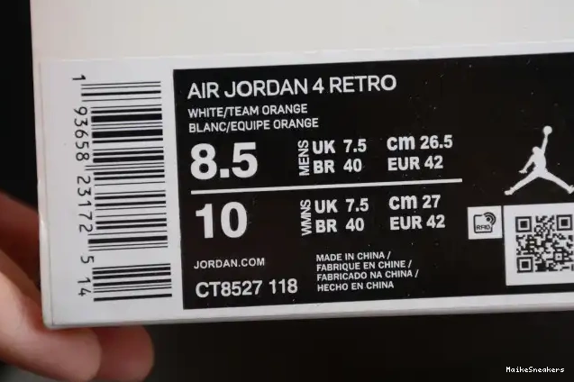 MaikeSneakers Air 4 Jordan OrangeCT8527-118 Team 0516
